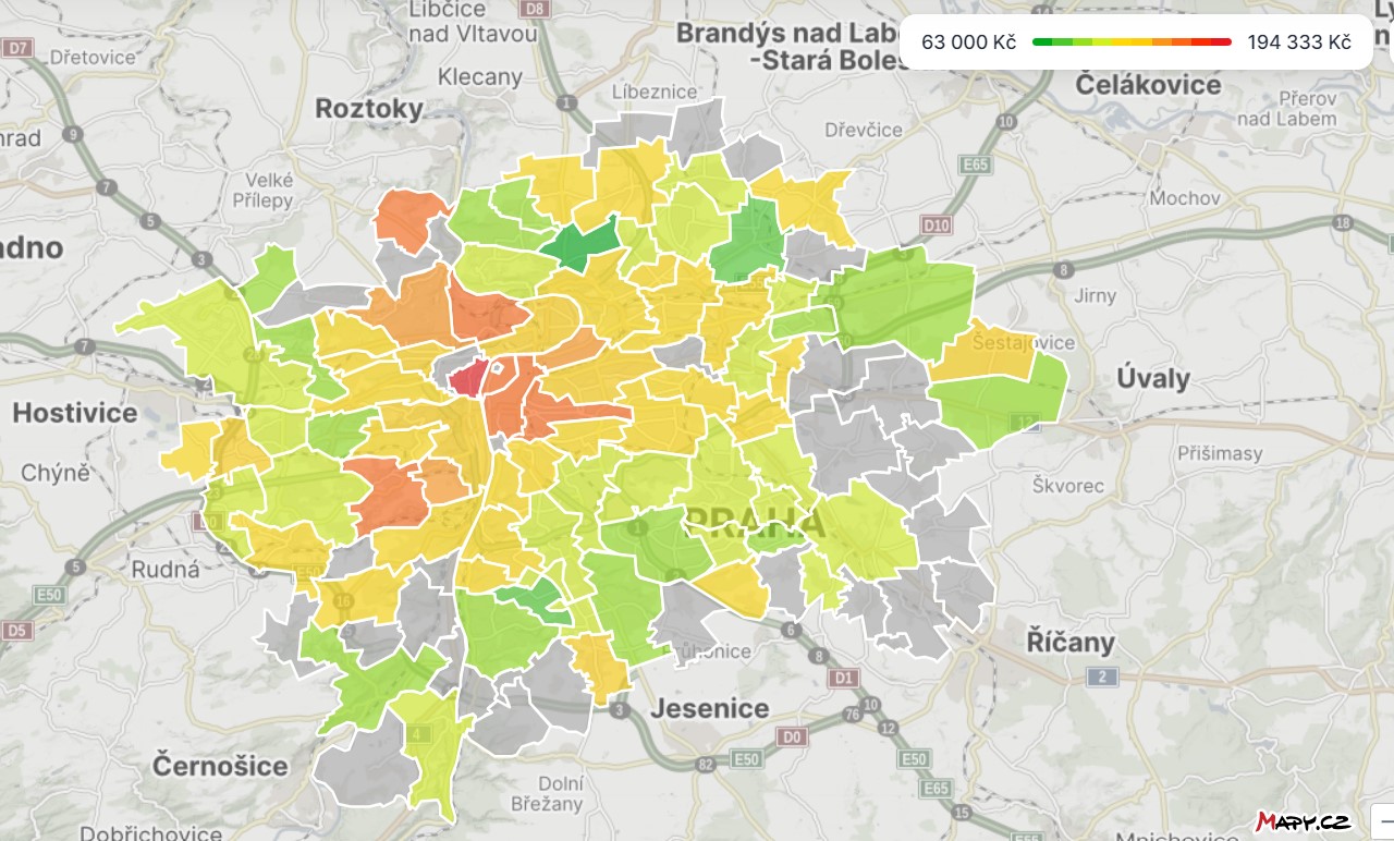 Aktuální ceny bytů v Praze - nová cenová mapa